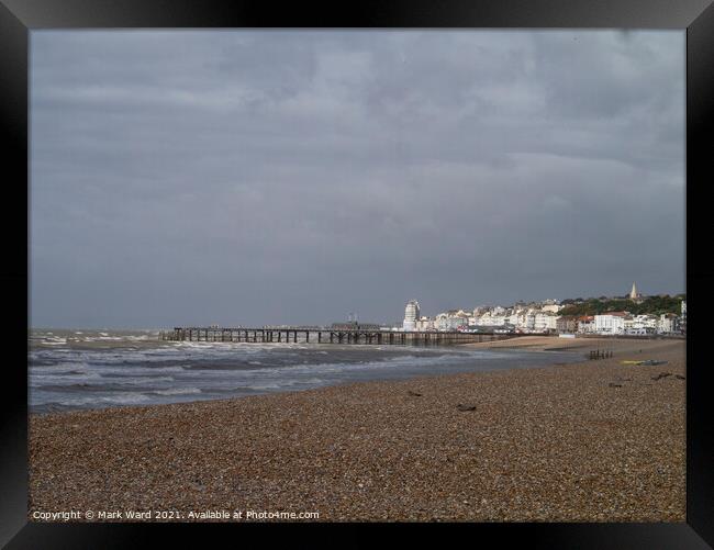 Hastings Pier on a Moody July Day. Framed Print by Mark Ward