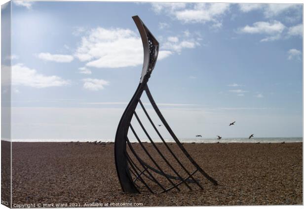 The Landing Sculpture on Hastings Beach Canvas Print by Mark Ward