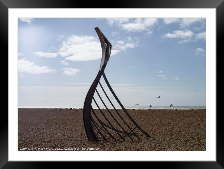 The Landing Sculpture on Hastings Beach Framed Mounted Print by Mark Ward