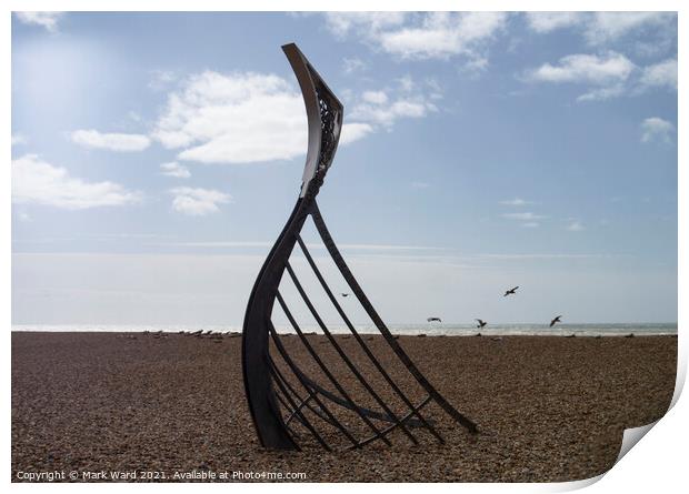 The Landing Sculpture on Hastings Beach Print by Mark Ward
