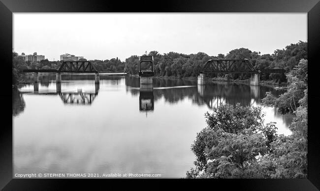 Bergen Cutoff Bridge (Red River, Winnipeg) in Black and white Framed Print by STEPHEN THOMAS