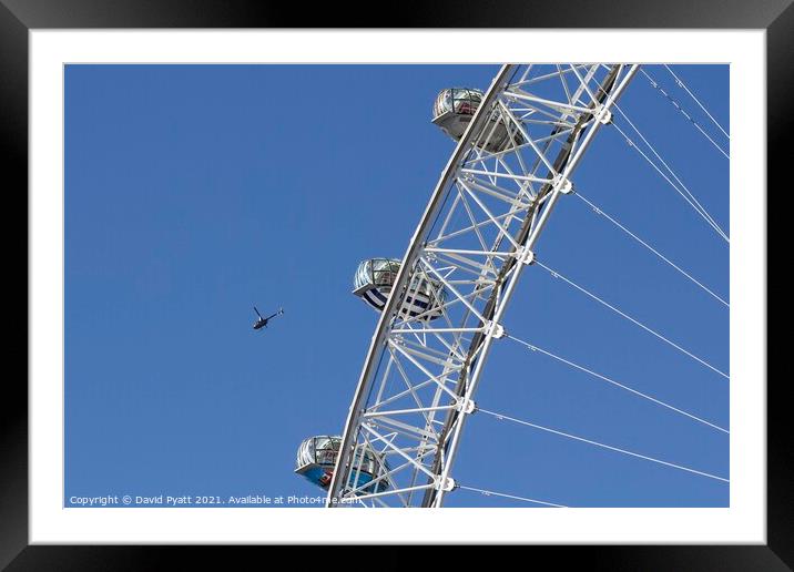 Helicopter And London Eye Framed Mounted Print by David Pyatt