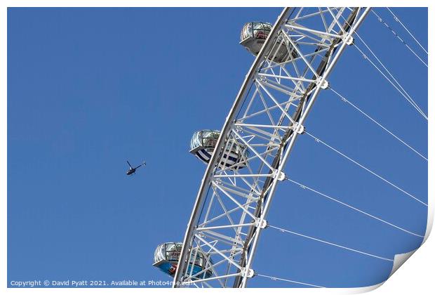 Helicopter And London Eye Print by David Pyatt