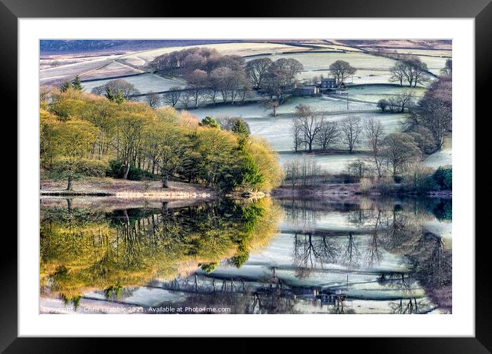 Ashes Farm with reflections on Ladybower Framed Mounted Print by Chris Drabble