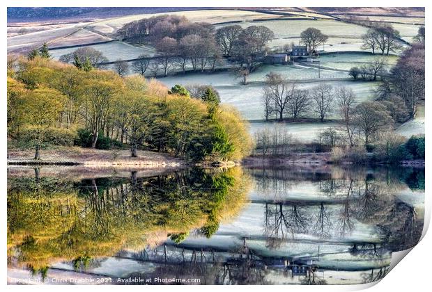 Ashes Farm with reflections on Ladybower Print by Chris Drabble