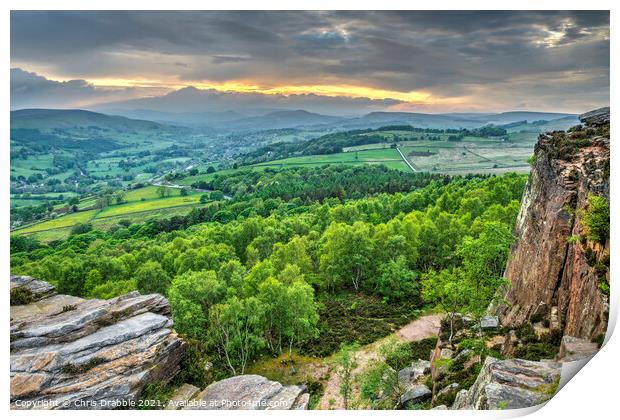 At Millstone Edge at sunset Print by Chris Drabble