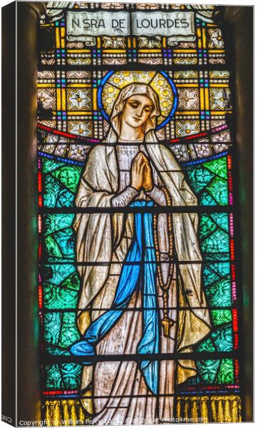 Our Lady of Lourdes Stained Glass Maria Sanctuary Auxiliadora Pu Canvas Print by William Perry