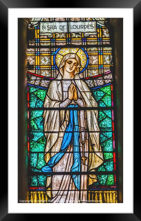 Our Lady of Lourdes Stained Glass Maria Sanctuary Auxiliadora Pu Framed Mounted Print by William Perry
