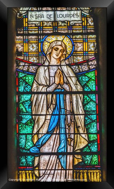 Our Lady of Lourdes Stained Glass Maria Sanctuary Auxiliadora Pu Framed Print by William Perry