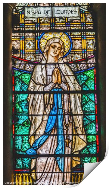 Our Lady of Lourdes Stained Glass Maria Sanctuary Auxiliadora Pu Print by William Perry