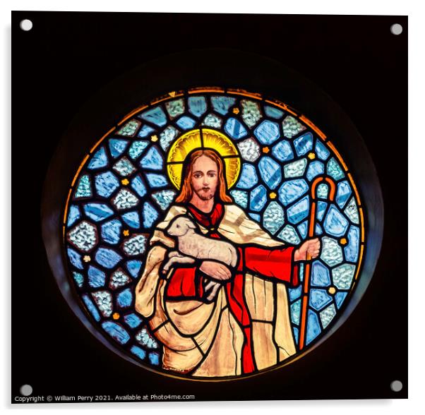 Jesus Lamb Stained Glass Cathedral Punta Arenas Chile Acrylic by William Perry