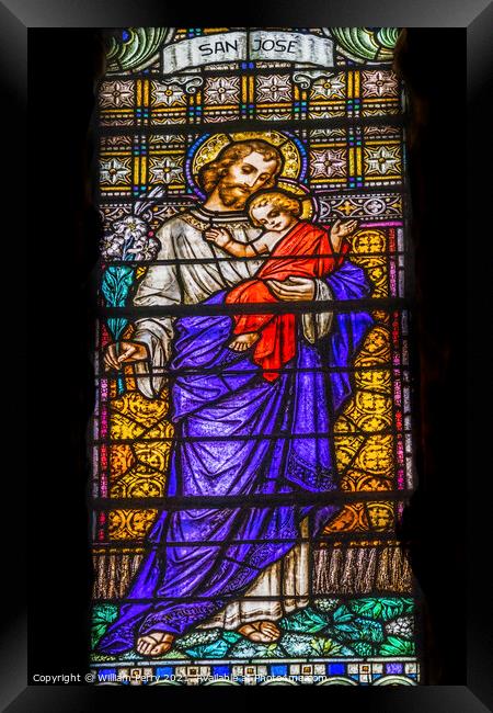 Saint Joseph Jesus Stained Glass Maria Sanctuary Auxiliadora Pun Framed Print by William Perry