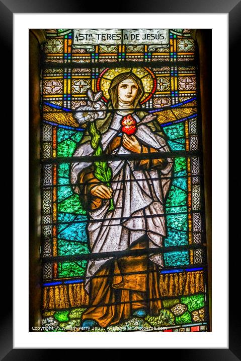 Saint Teresa Stained Glass Maria Sanctuary Auxiliadora Punta Are Framed Mounted Print by William Perry