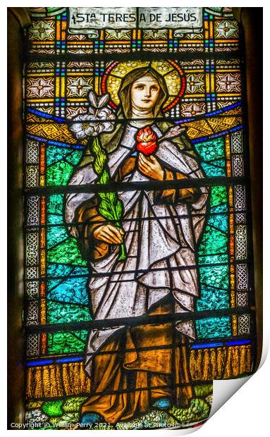 Saint Teresa Stained Glass Maria Sanctuary Auxiliadora Punta Are Print by William Perry