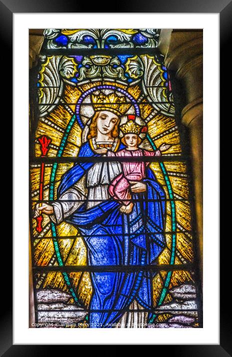 Mary Jesus Stained Glass Maria Sanctuary Auxiliadora Punta Arena Framed Mounted Print by William Perry