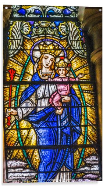 Mary Jesus Stained Glass Maria Sanctuary Auxiliadora Punta Arena Acrylic by William Perry