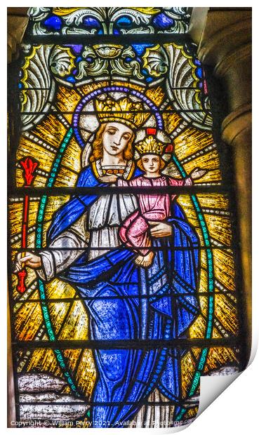 Mary Jesus Stained Glass Maria Sanctuary Auxiliadora Punta Arena Print by William Perry