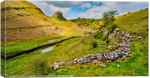 Cressbrook Dale in warm evening light Canvas Print by Chris Drabble