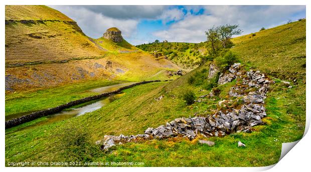 Cressbrook Dale in warm evening light Print by Chris Drabble