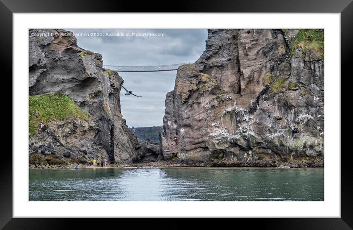 Carrickarede Rope Bridge (Low Tide) Framed Mounted Print by Peter Lennon