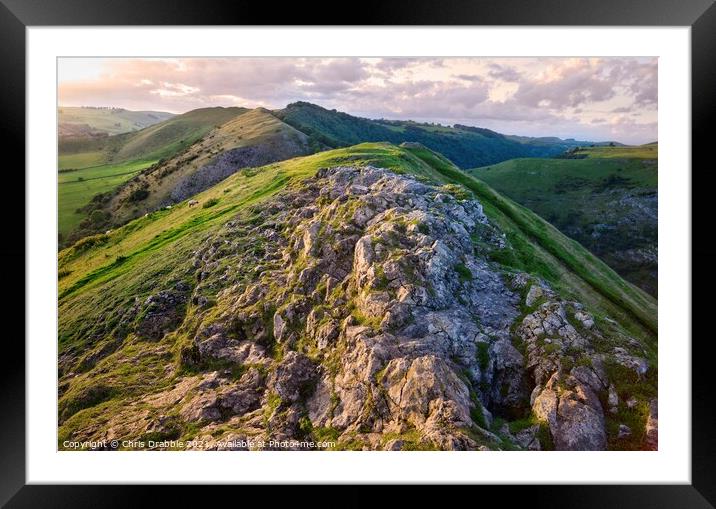 Thorpe Cloud in evening light Framed Mounted Print by Chris Drabble