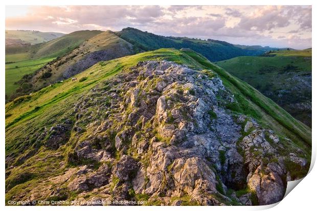 Thorpe Cloud in evening light Print by Chris Drabble