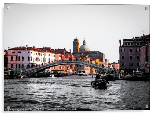 Main canal Venice Italy Acrylic by Ann Biddlecombe