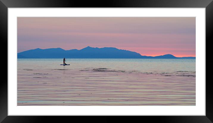 Lady paddle boarding with dog at Greenan beach. Framed Mounted Print by Allan Durward Photography