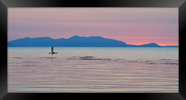 Lady paddle boarding with dog at Greenan beach. Framed Print by Allan Durward Photography