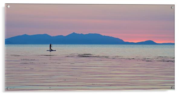 Lady paddle boarding with dog at Greenan beach. Acrylic by Allan Durward Photography