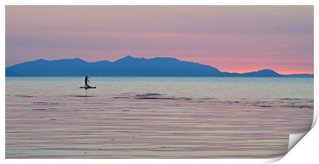 Lady paddle boarding with dog at Greenan beach. Print by Allan Durward Photography