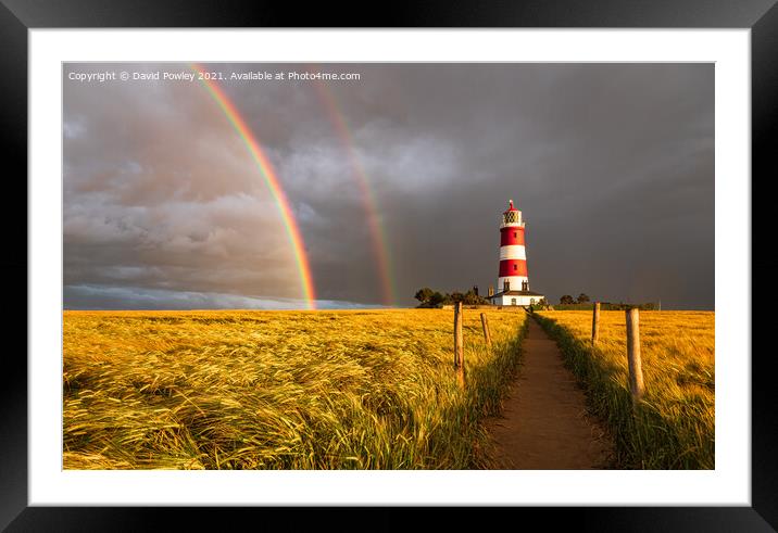Double Rainbow Over Happisburgh Lighthouse Framed Mounted Print by David Powley