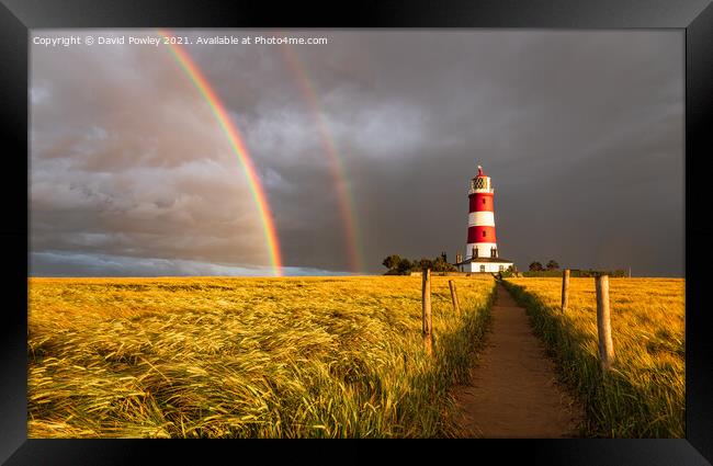 Double Rainbow Over Happisburgh Lighthouse Framed Print by David Powley