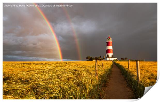Double Rainbow Over Happisburgh Lighthouse Print by David Powley