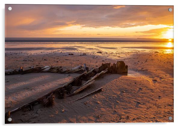The Shipwreck on Pendine Sands, Carmarthenshire. Acrylic by Colin Allen