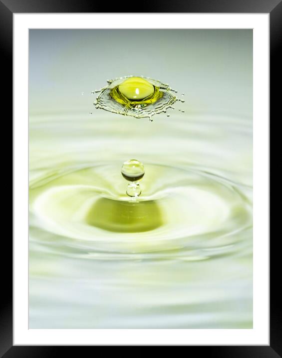 Yellow Water Drop Collision Framed Mounted Print by Antonio Ribeiro