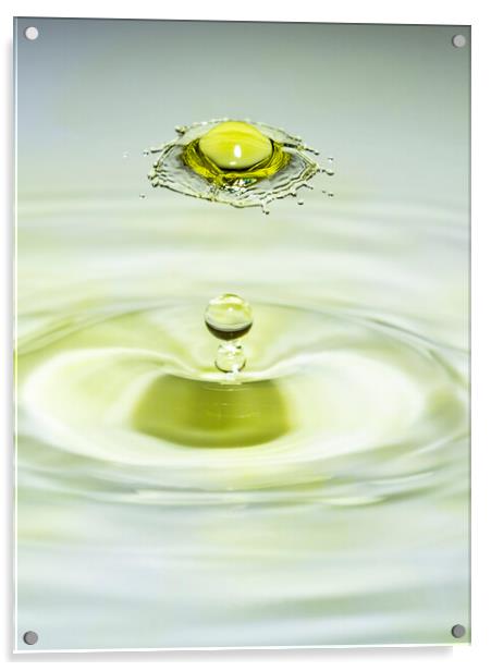 Yellow Water Drop Collision Acrylic by Antonio Ribeiro
