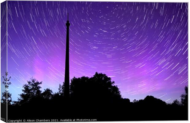 Emley Moor Mast Star Trail Canvas Print by Alison Chambers