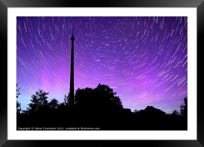 Emley Moor Mast Star Trail Framed Mounted Print by Alison Chambers