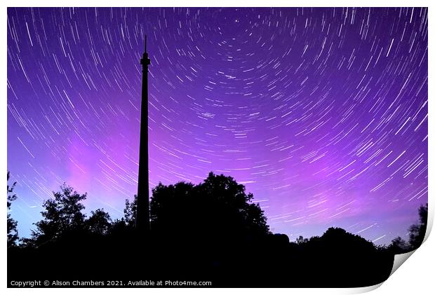 Emley Moor Mast Star Trail Print by Alison Chambers