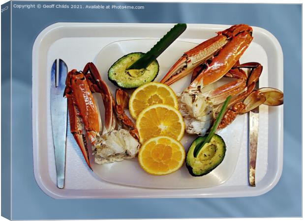 A platter of freshly caught and cooked Blue Swimme Canvas Print by Geoff Childs