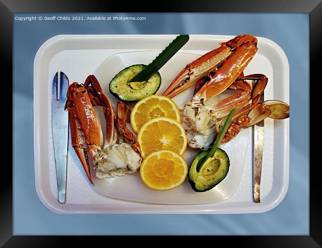 A platter of freshly caught and cooked Blue Swimme Framed Print by Geoff Childs