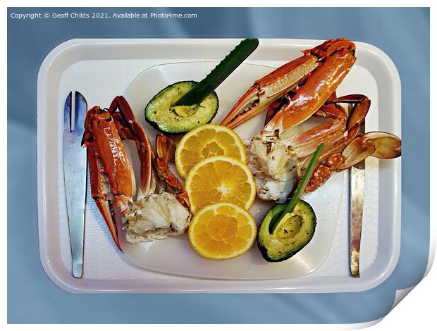 A platter of freshly caught and cooked Blue Swimme Print by Geoff Childs