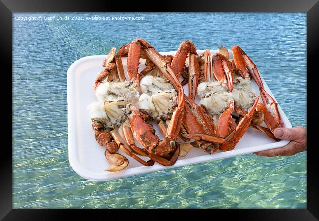 A platter of freshly caught and cooked Blue Swimmer Crabs  Framed Print by Geoff Childs
