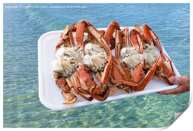 A platter of freshly caught and cooked Blue Swimmer Crabs  Print by Geoff Childs