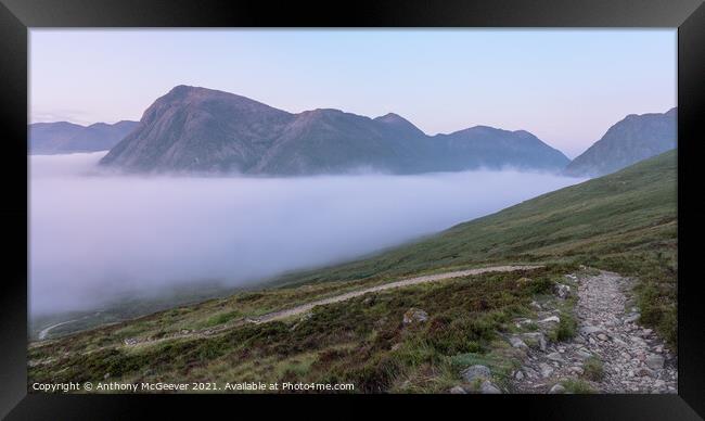 Misty Mountain and the Devils staircase Framed Print by Anthony McGeever