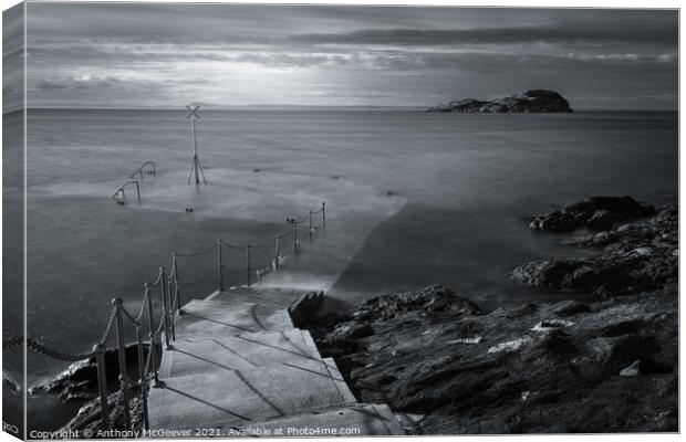 North Berwick old Pier black and white  Canvas Print by Anthony McGeever