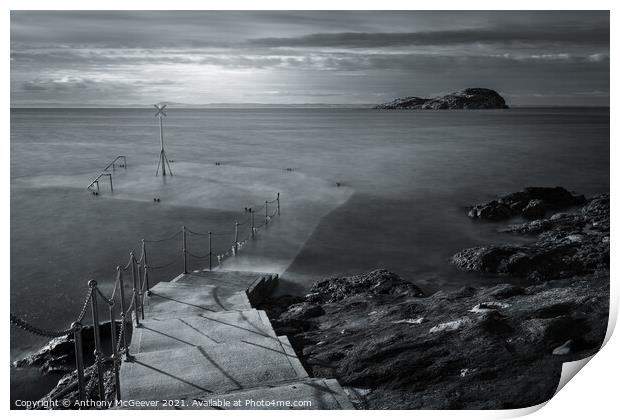 North Berwick old Pier black and white  Print by Anthony McGeever