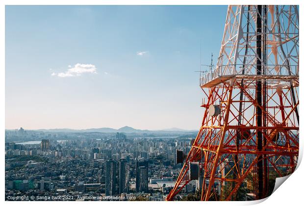 Panoramic view of Seoul city Print by Sanga Park