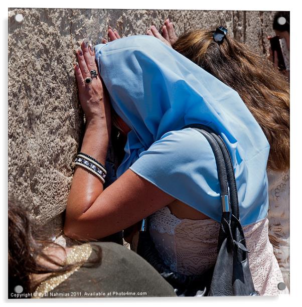 Woman pray at the western Wall A.K.A  "Kotel" or " Acrylic by Eyal Nahmias